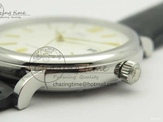 MIROTIME 0106 Affordable Portofino IW356501 SS V3 MK 1:1 Best Edition White Dial Gold Markers On Black Leather Strap MIYOTA 7196
